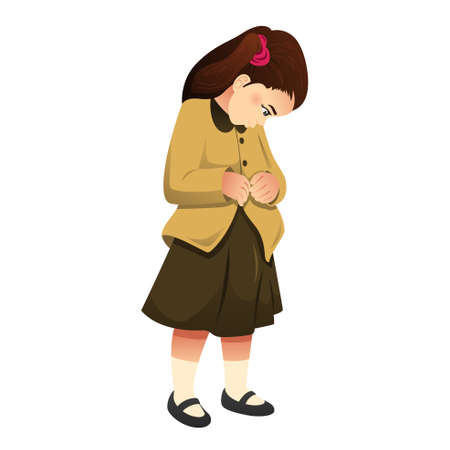 A vector illustration of Little Girl Buttoning Her Clothesのイラスト素材