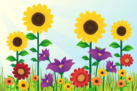 A vector illustration of Sunflowers Floral Design Backgroundのイラスト素材