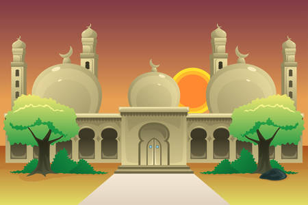 A vector illustration of Islamic Mosque at Duskのイラスト素材