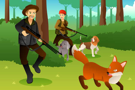 A vector illustration of Hunters With His Dogs Hunting a Foxのイラスト素材