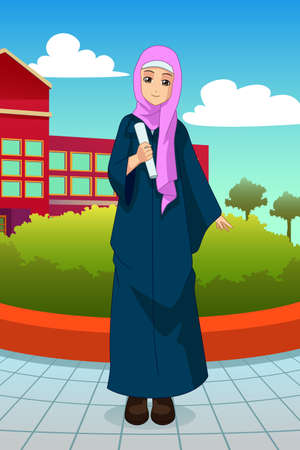 A vector illustration of Muslim Student During School Graduationのイラスト素材