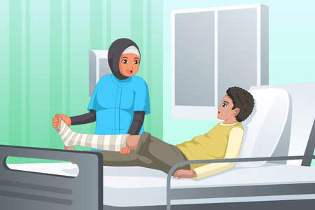 A vector illustration of Nurse Checking on Patient with Broken Legのイラスト素材