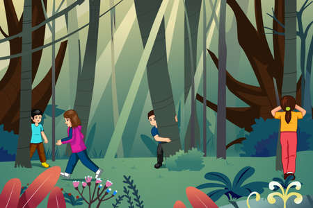 A vector illustration of Children Playing Hide and Seekのイラスト素材
