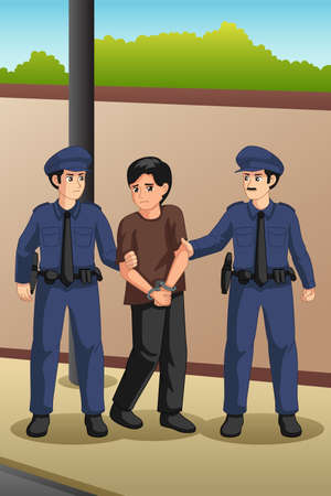A vector illustration of Police Officers Catching a Criminalのイラスト素材