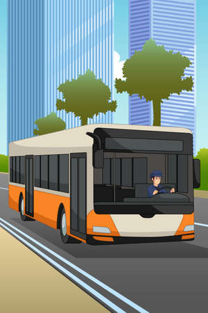 A vector illustration of Bus Driver Driving a Busのイラスト素材