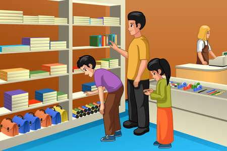 A vector illustration of Family Shopping For Back to Schoolのイラスト素材
