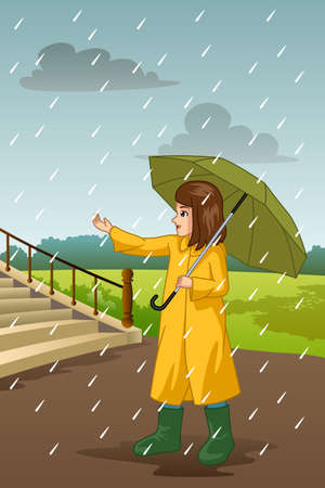 A vector illustration of Girl Carrying Umbrella Under The Rainのイラスト素材