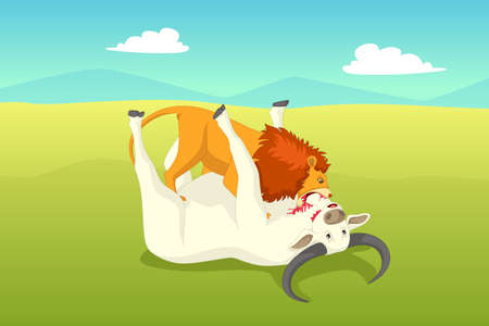 A vector illustration of Lion Attacking a Buffalo のイラスト素材