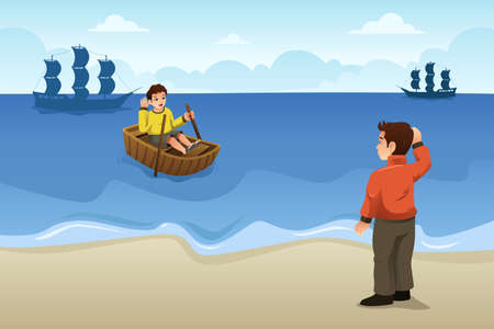 A vector illustration of Two Friends Saying Goodbyeのイラスト素材