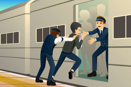 A vector illustration of People Running Late at Train Stationのイラスト素材