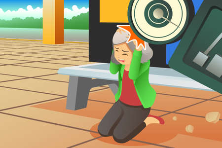 A vector illustration of Weight Scale Falling on a Waiting Passengerのイラスト素材