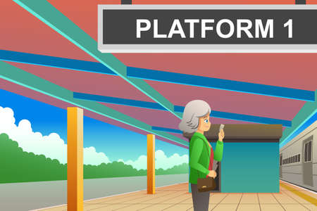 A vector illustration of Passenger Waiting at the Train Stationのイラスト素材