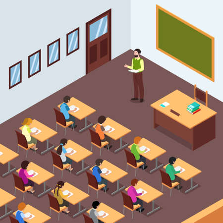 A vector illustration of Teacher Student in Classroom in Isometricのイラスト素材