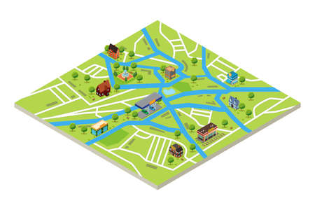 A vector illustration of Isometric Map of a City in GPS style のイラスト素材