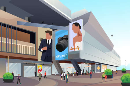 A vector illustration of People Outside Shopping Mallのイラスト素材