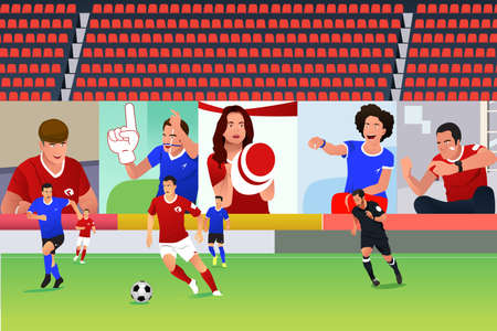 A vector illustration of Soccer Match With Virtual Fansのイラスト素材