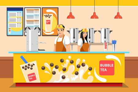 A vector illustration of Bubble Tea Boba Store Small Businessのイラスト素材
