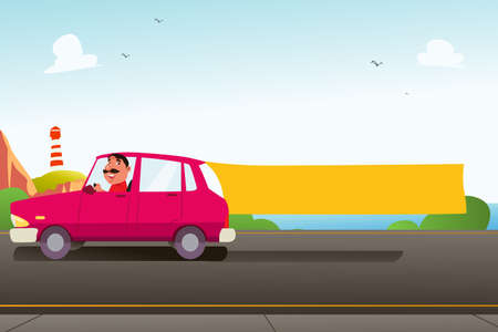 A vector illustration of Car Driver Carrying Blank Banner Cartoonのイラスト素材