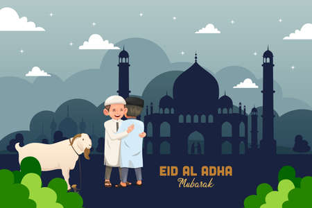 A vector illustration of Muslim Celebrating Eid Al Adha Mubarakのイラスト素材