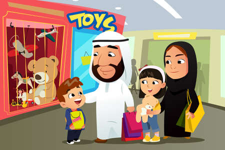 A vector illustration of Muslim Family Shopping for Toys at the Mallのイラスト素材