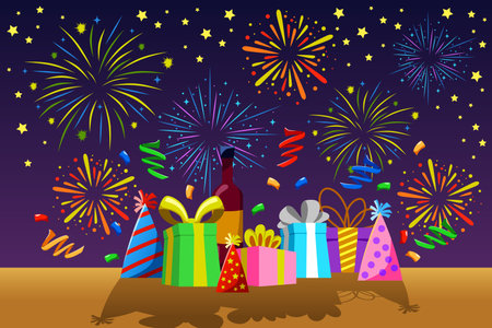 A vector illustration of New Year Fireworks Banner Celebration Presentsのイラスト素材