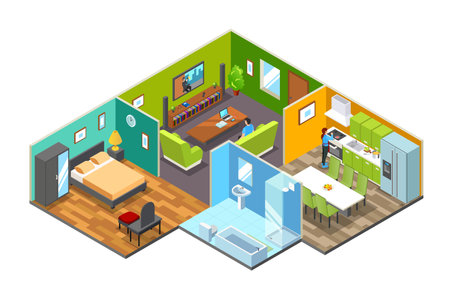 A vector illustration of Isometric Home Indoorのイラスト素材