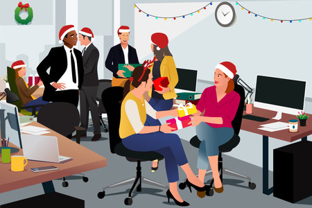 A vector illustration of White Elephant Christmas Business Office Eventのイラスト素材
