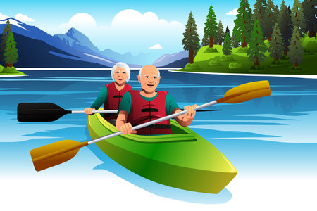A vector illustration of Senior Mature Elderly Retired Couple Canoeingのイラスト素材
