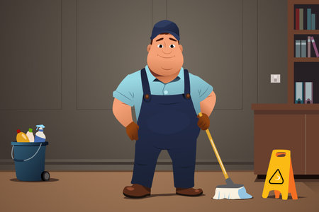 A vector illustration of Janitor Cleaning Service Workingのイラスト素材