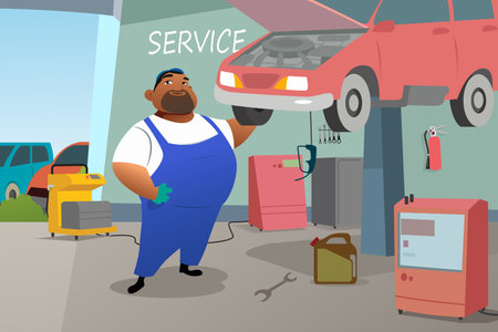 A vector illustration of Car Repairman Mechanic Doing Serviceのイラスト素材