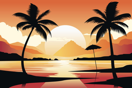 A vector illustration of Beach Palm Trees Landscape Backgroundのイラスト素材