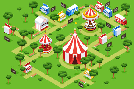 A vector illustration of Isometric Amusement Park Carnival Fairのイラスト素材