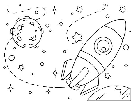 A vector illustration of Outer Space Outline Coloring Pageのイラスト素材