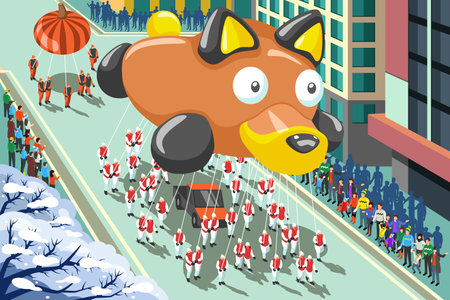 A vector illustration of Holiday Parade Celebration in the Cityのイラスト素材
