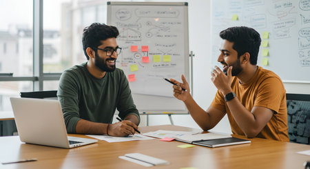 multiethnic startup business team on meeting in modern office interior brainstorming, working on laptop and tablet computerの素材