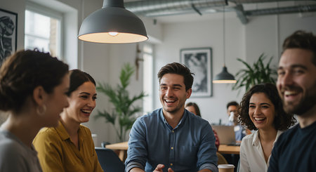 Group of young business people having a meeting in a modern startup officeの素材