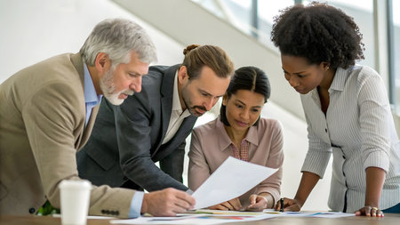 Group of business people working together in office. Multiethnic group of business people working together in office.の素材