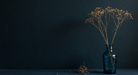 Vase with dried flowers on dark background. 3d rendering.の素材