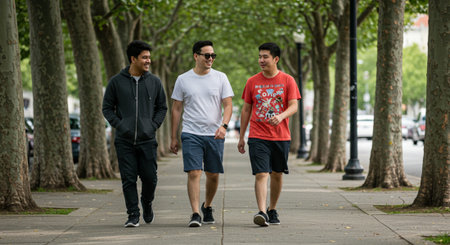 Group of young men jogging in the city. Healthy lifestyle concept.の素材