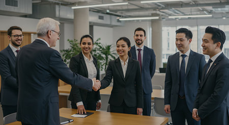 Group of business people shaking hands in the office. Business handshake concept.の素材