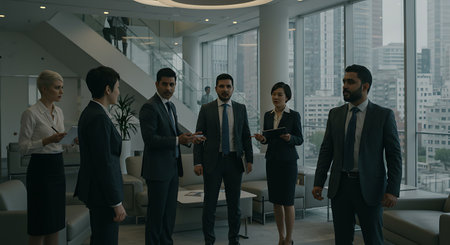 Business people walking in modern office. Group of business people walking in modern office.の素材