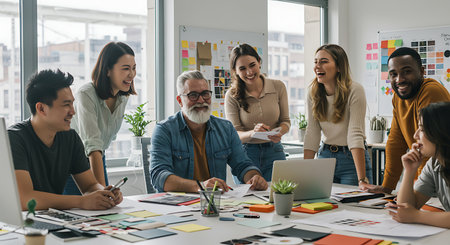 Group of diverse business people working together in modern office. Teamwork concept.の素材