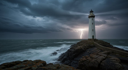 Stormy day at the lighthouse on the north coast of Portugal.の素材