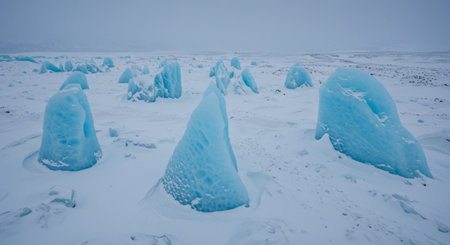 Icebergs on the shore of Lake Baikal in winterの素材