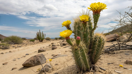 Cactuses and cacti in the Mojave Desert, Californiaの素材