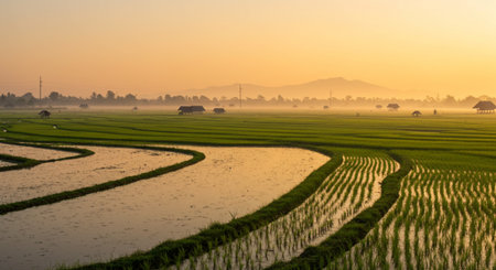 Rice field in Chiangmai, Thailand at sunrise.の素材