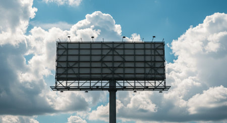 Blank billboard against blue sky with white clouds. 3d renderingの素材