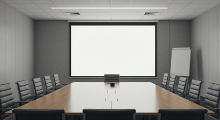 Conference room with blank poster on the wall. Mock up, 3D Renderingの素材