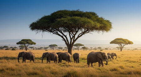 Elephants in Serengeti National Park, Tanzania, Africaの素材
