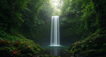 Beautiful waterfall in the rainforest of Bali island, Indonesiaの素材